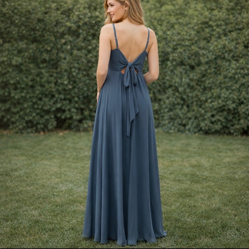 Show Me Your Mumu Lauren Tie Slate Blue Bridesmaid Maxi Dress Small Formal Gala